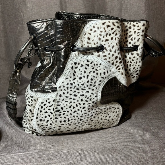 SHARIF Metallic Animal Print Bucket Drawstring Bag - Picture 7 of 16